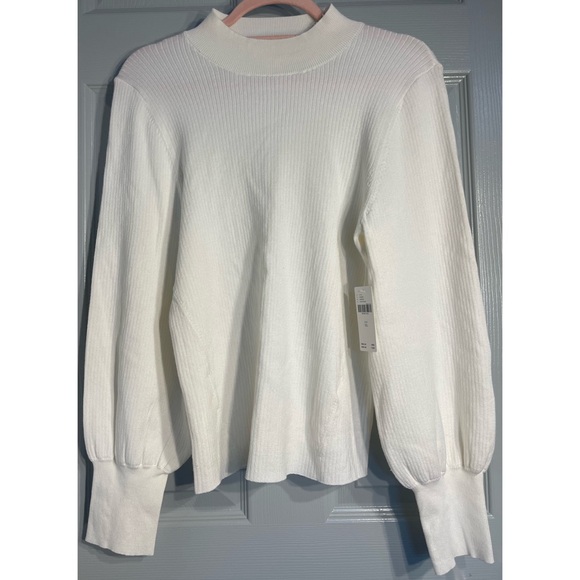 Anthropologie Mock Neck Balloon Long Sleeved Ivory Sweater NWT Size L - Picture 4 of 15